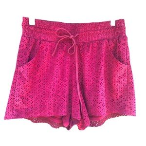 Maurices Maroon Suede Eyelet Lace Layered Drawstring Lounge Shorts